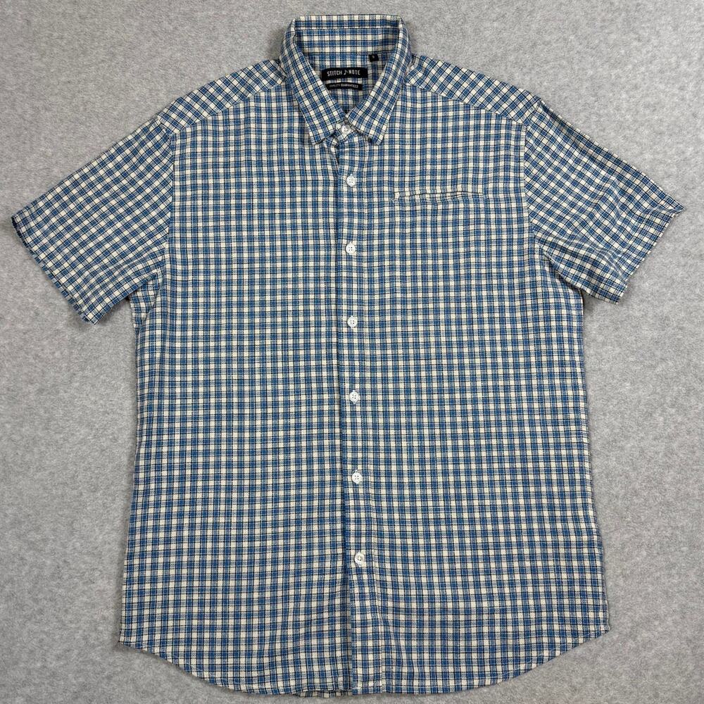 Stitch Note Mens Size S Short Sleeve Plaid Button Up Shirt